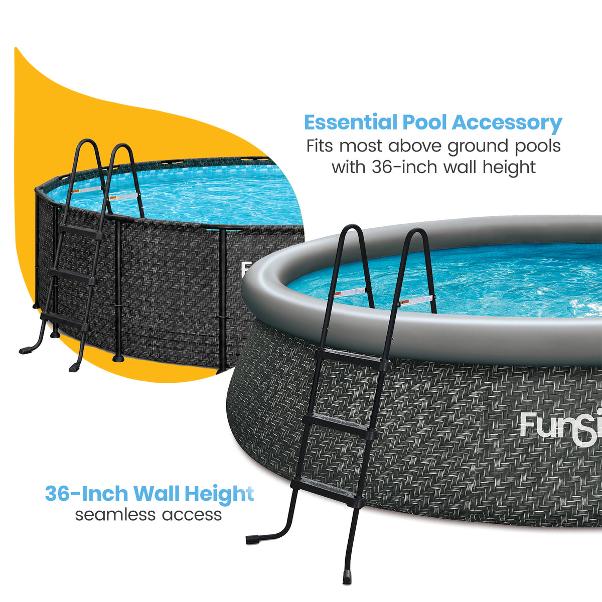Funsicle 36" SureStep 3 Stair Outdoor Above-Ground Swimming Pool Ladder, Black