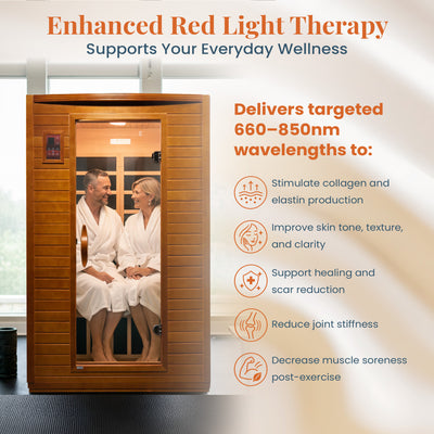 Dynamic Saunas Andora 2-Person Low EMF FAR Infrared Sauna, Canadian Hemlock Wood