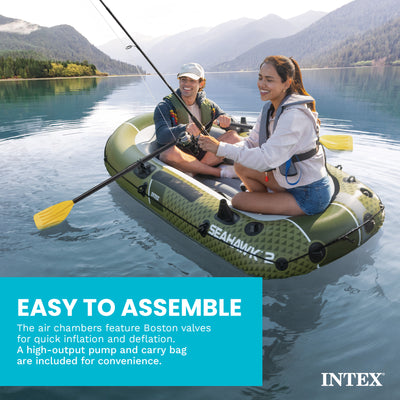 INTEX Seahawk 2 Inflatable Boat Set w 48" Oars, Pump, & Rod Holders (Used)
