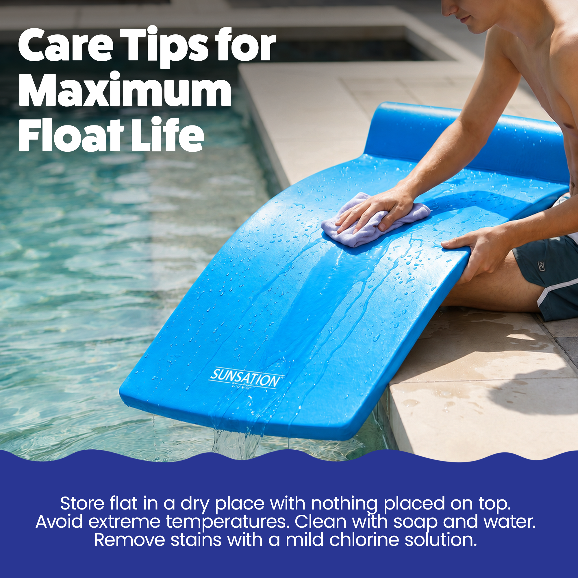 TRC Recreation Sunsation 1.75" Thick Foam Lounger Raft Pool Float, Bahama Blue