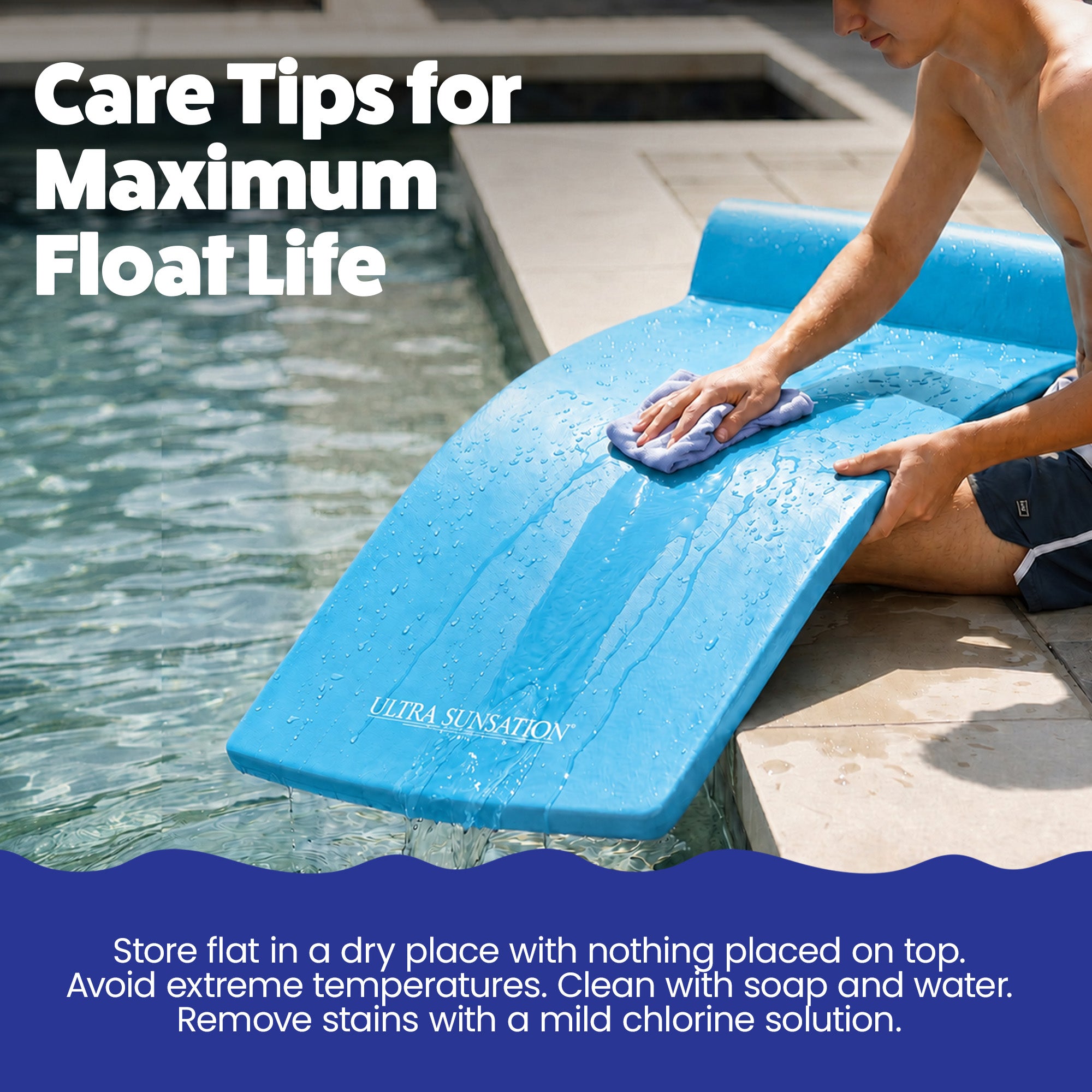 TRC Recreation Ultra Sunsation 2.5 Inch Thick Foam Pool Float Mat, Marina Blue