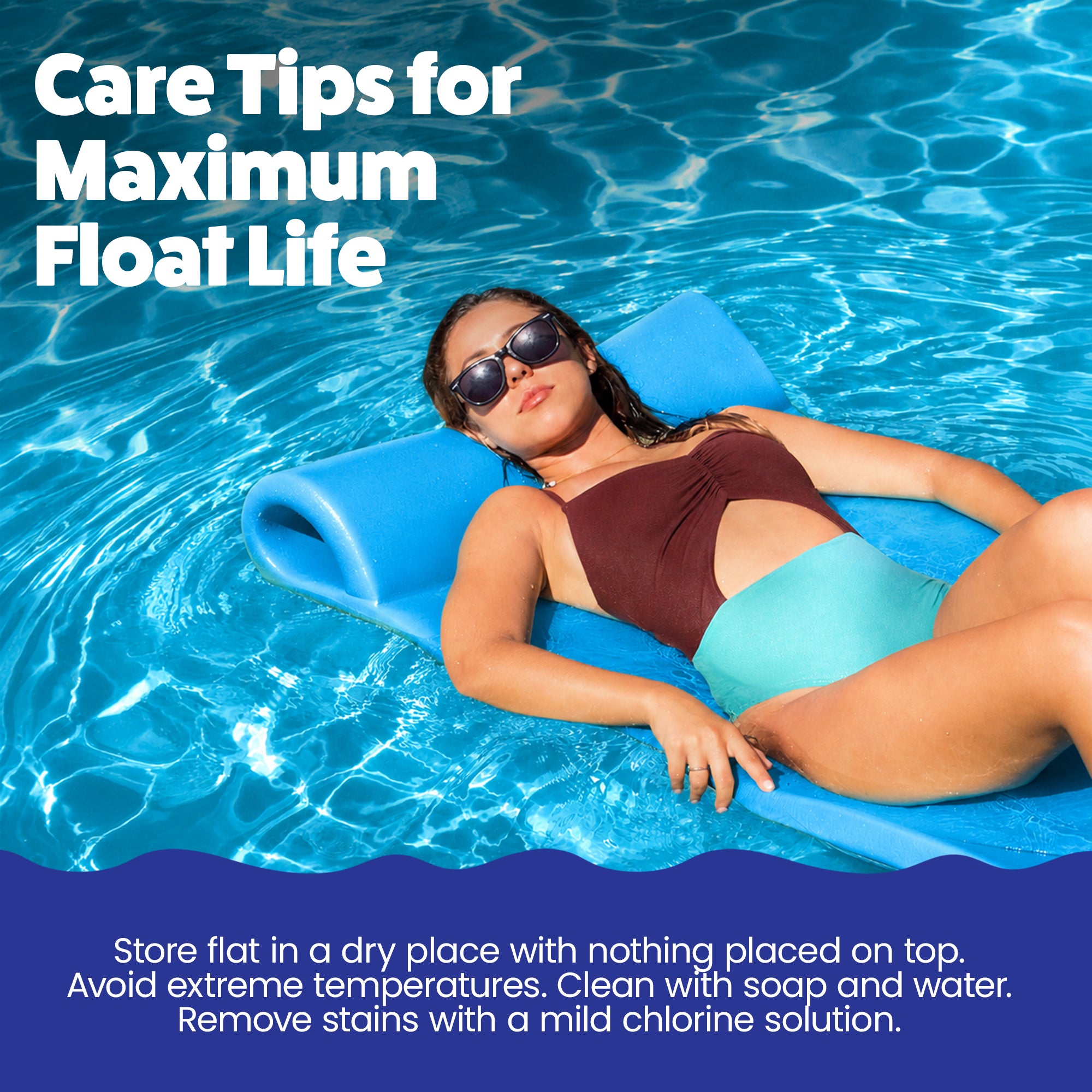 TRC Recreation Splash 1.25" Thick Foam Pool Float Mat, Marina Blue (2 Pack)