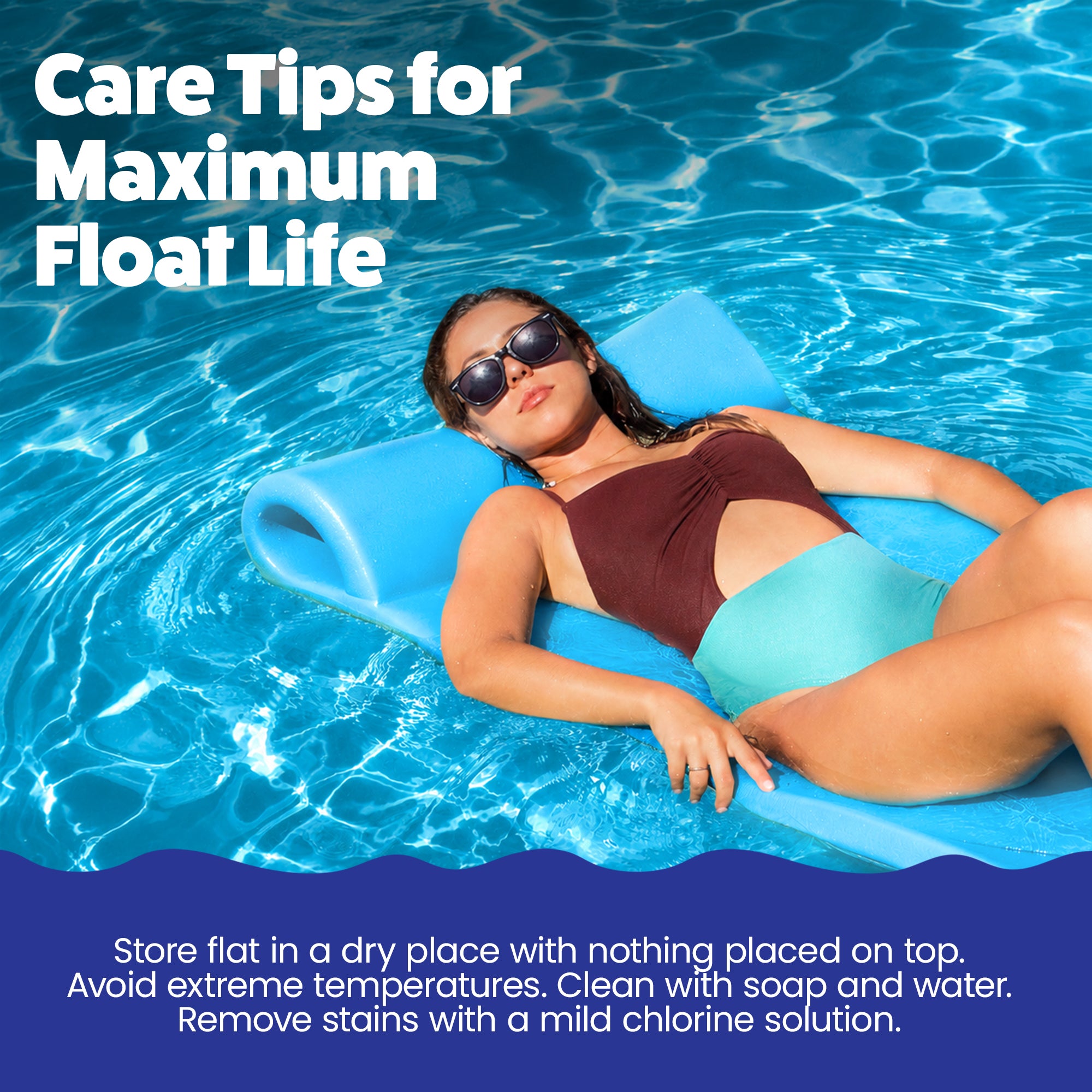 TRC Recreation Splash 1.25" Thick Foam Swimming Pool Float Mat, Marina Blue