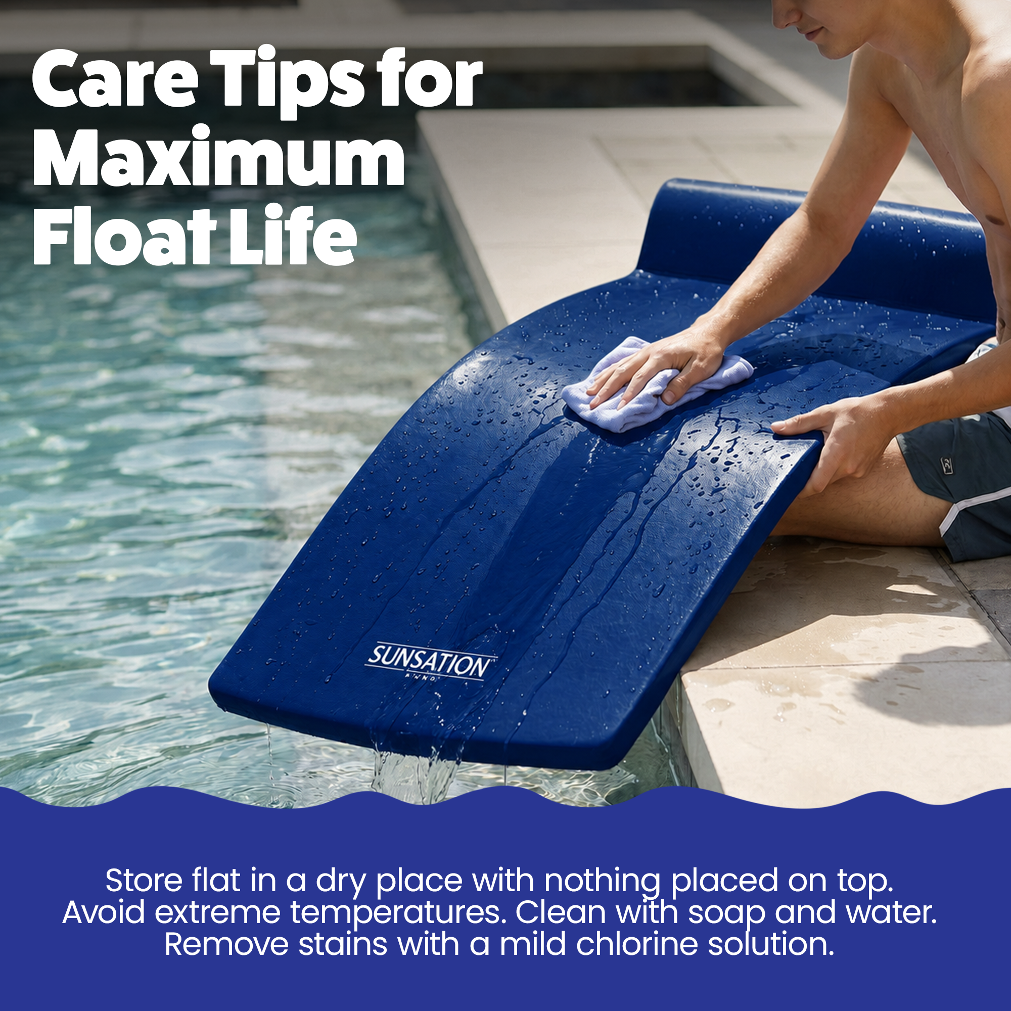 TRC Recreation Sunsation 1.75" Thick Foam Lounger Pool Float, 2 Pack, Navy Blue