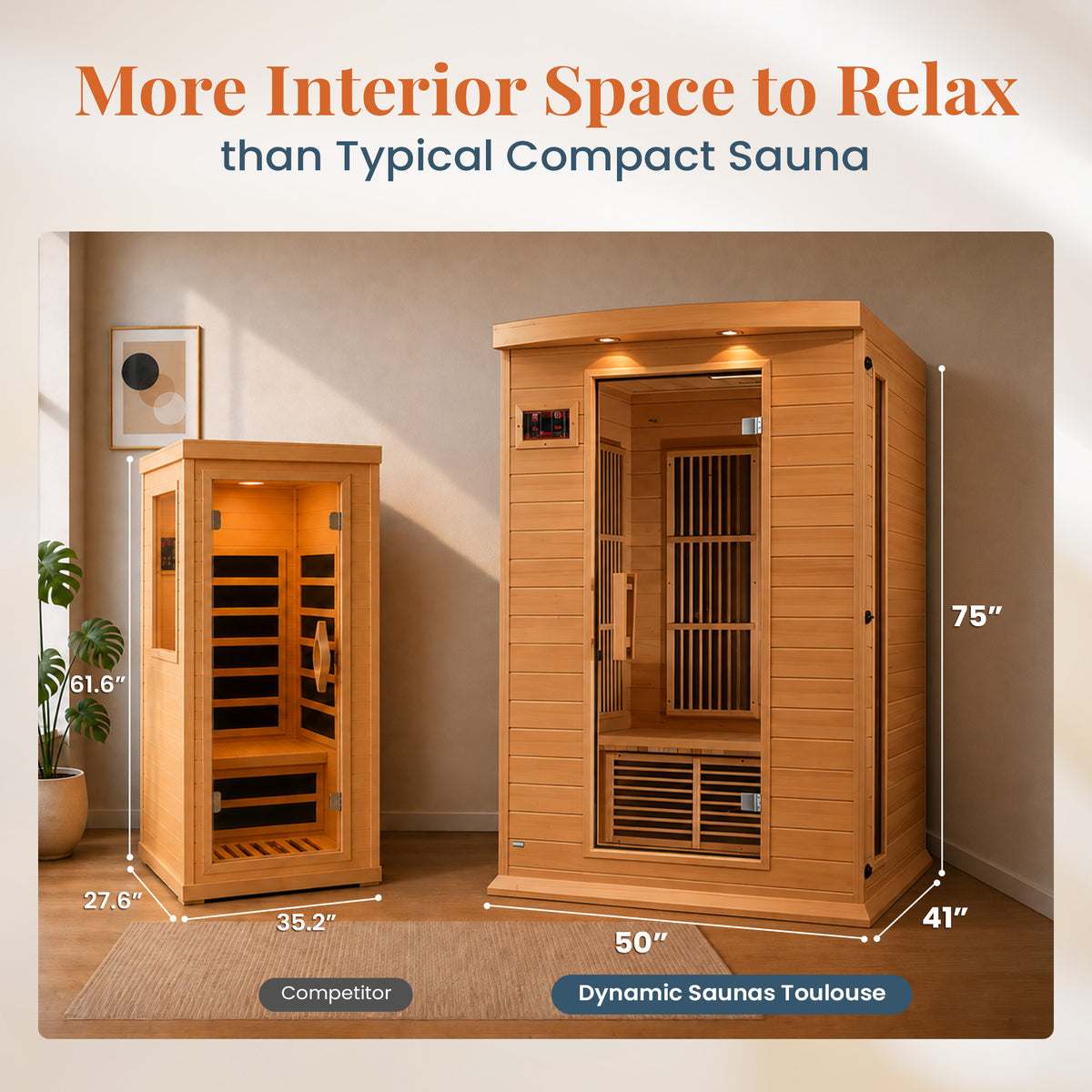 Dynamic Saunas Toulouse 2 Person Infrared Sauna w/Speakers, Canadian Hemlock