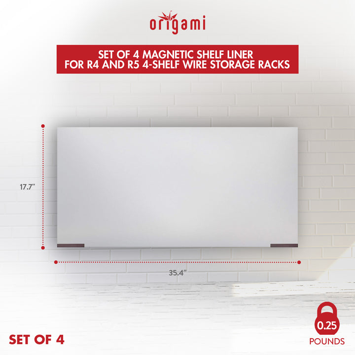 Origami 4 Tier Folding Storage Rack Unit w/ Set of 4 Magnetic Wire Shelf Liners - VMInnovations
