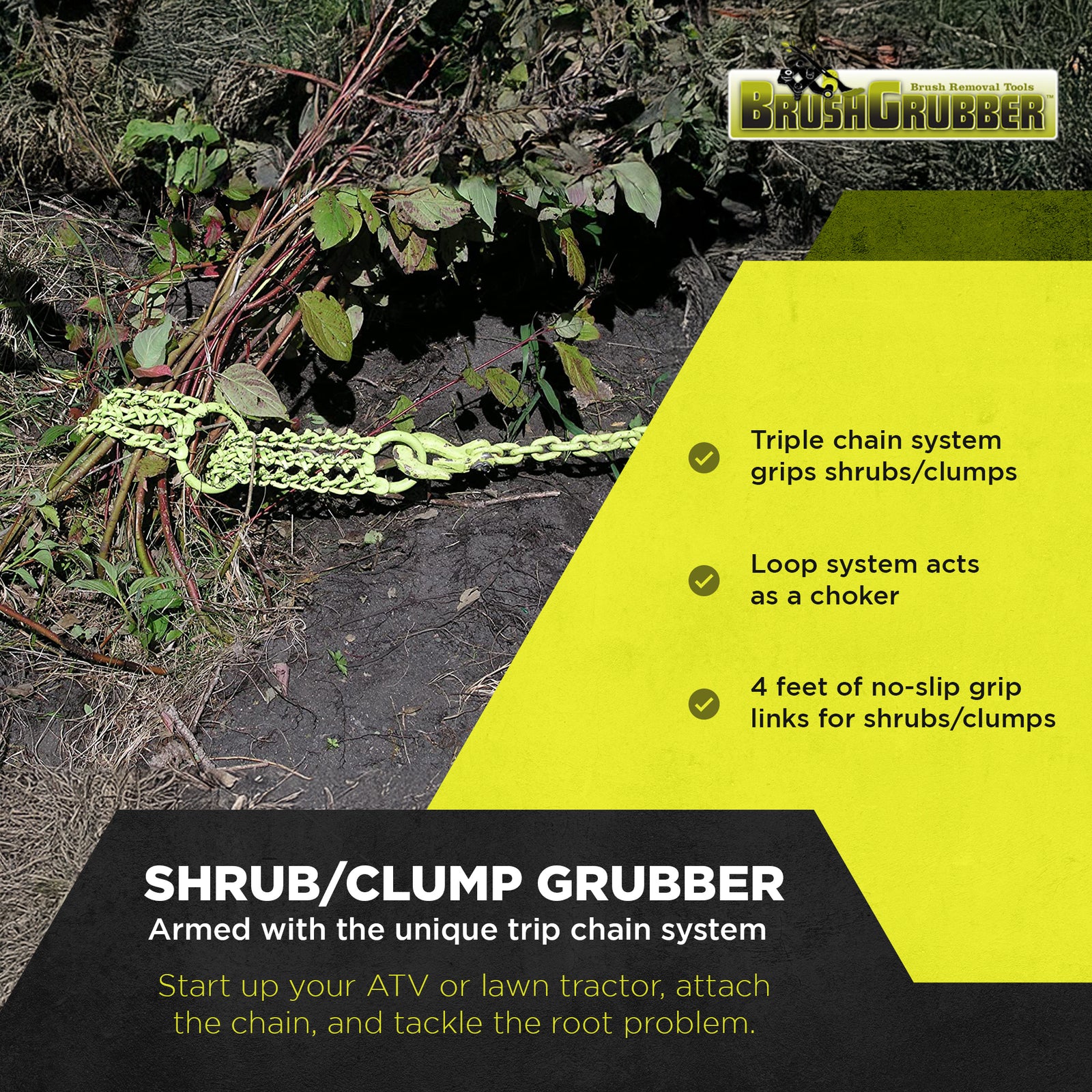 Brush Grubber HD Shrub Clump Tree Grabber Metal Chain System, Use w/ ATV (Used) - VMInnovations