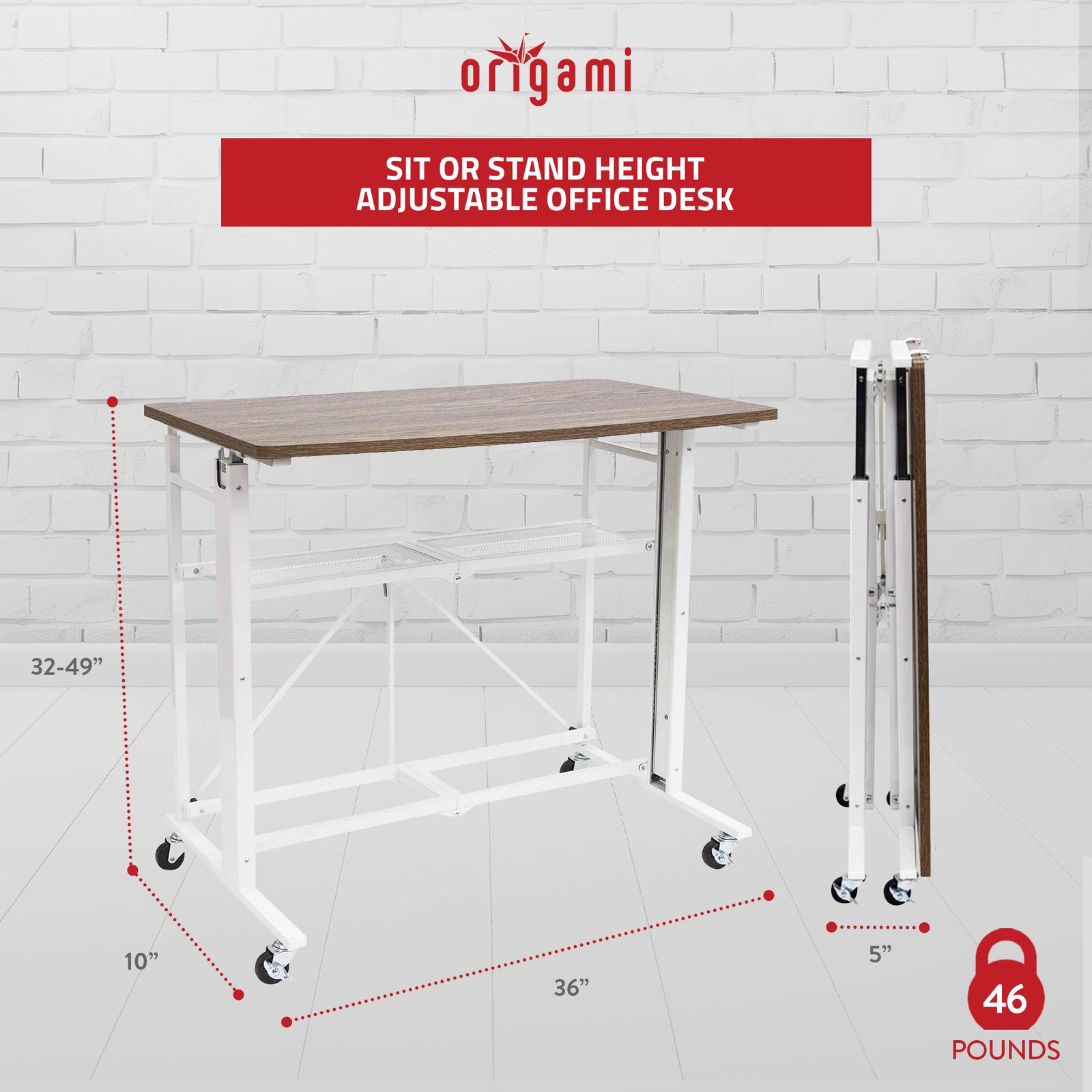Origami Sit or Stand Adjustable Standing Office Desk, Slim (Open Box) - VMInnovations