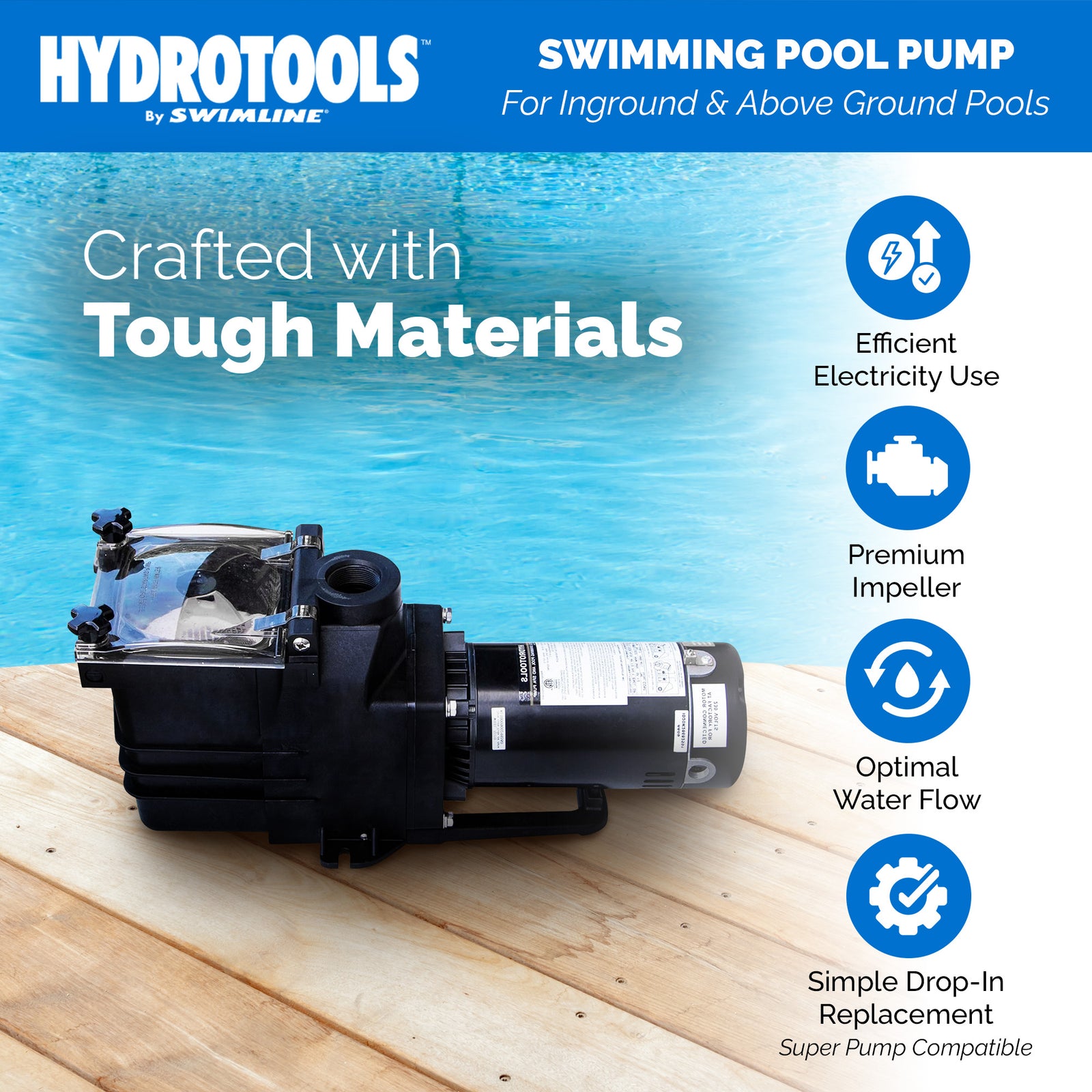 Swimine Hydrotools 6660 GPH Filter Pump for Above and Inground Swimming Pools - VMInnovations