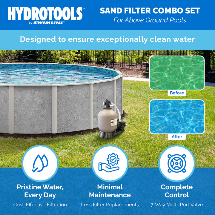 HYDROTOOLS by Swimline 16 Inch Sand Filter Combo w/ Stand, 100 Pound Capacity