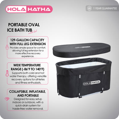HolaHatha 129 Gal Ice Bath Tub, Portable Hot/Cold Water Plunge Tub W Lid (Used)