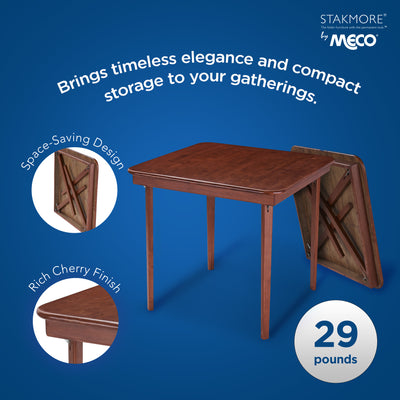 MECO Classic Straight Edge Solid Wood Folding Card Table, Cherry Frame (Used)