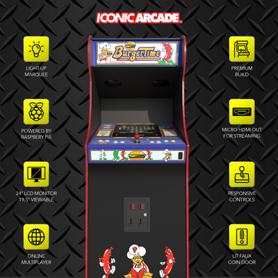 Iconic Arcade BurgerTime XT Arcade Machine with 20 Games, 19.5-Inch Screen