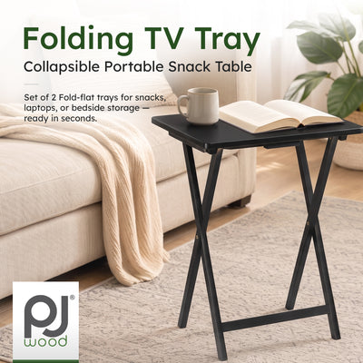 PJ Wood Folding TV Tray, Collapsible Portable Snack Tables, Black, 2PC(Open Box) - VMInnovations