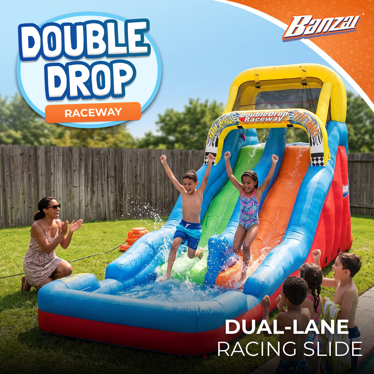 Banzai Double Drop Raceway 2 Lane Inflatable Kids Bounce Water Slide (For Parts)