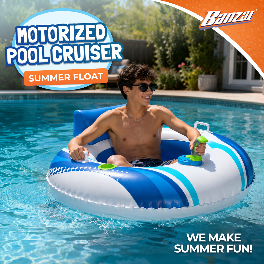 Banzai Motorized Battery Powered Inflatable Pool Cruiser Float for Teens/Adults