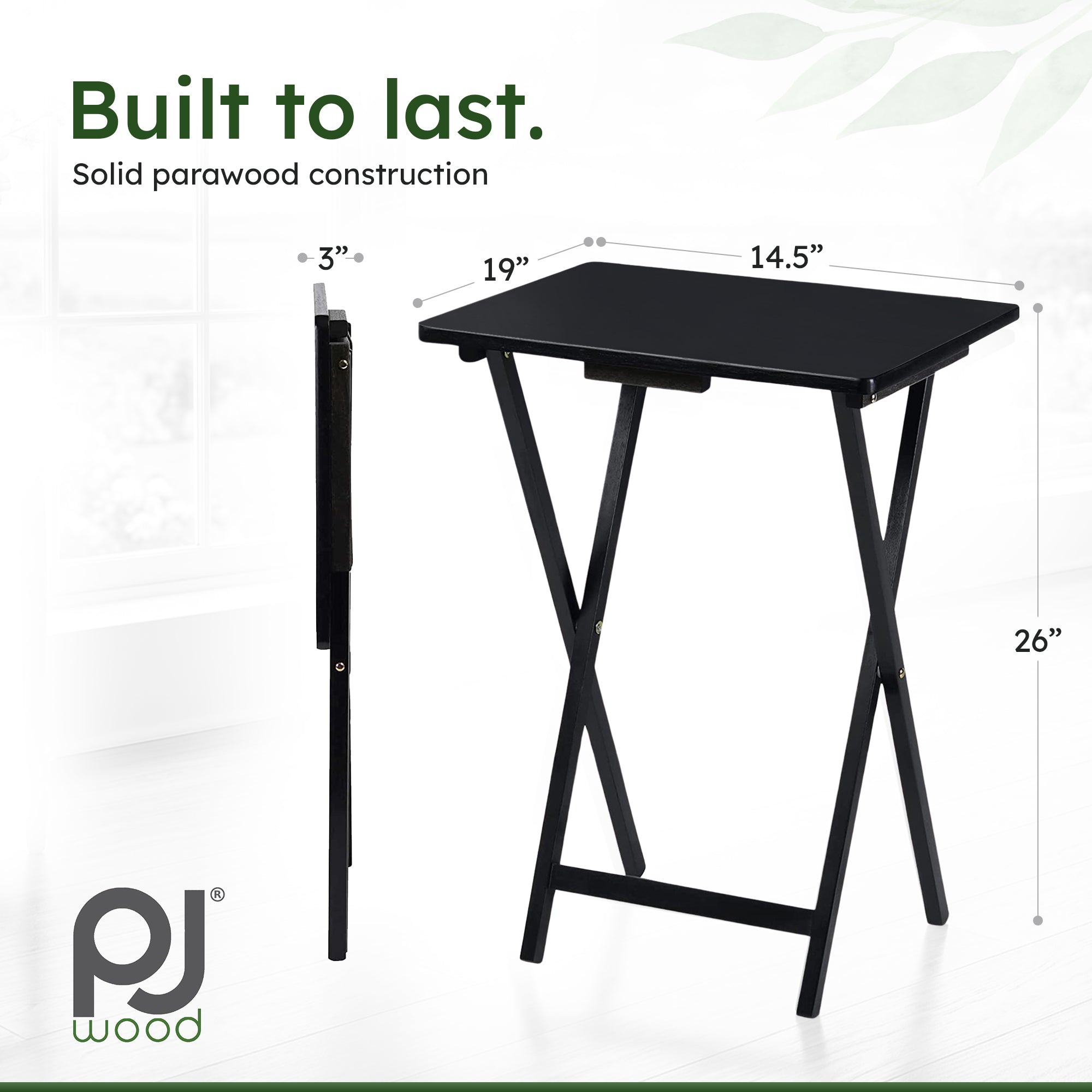 PJ Wood Folding TV Tray Tables w/Compact Storage Rack, Black, 2pc Set(For Parts) - VMInnovations