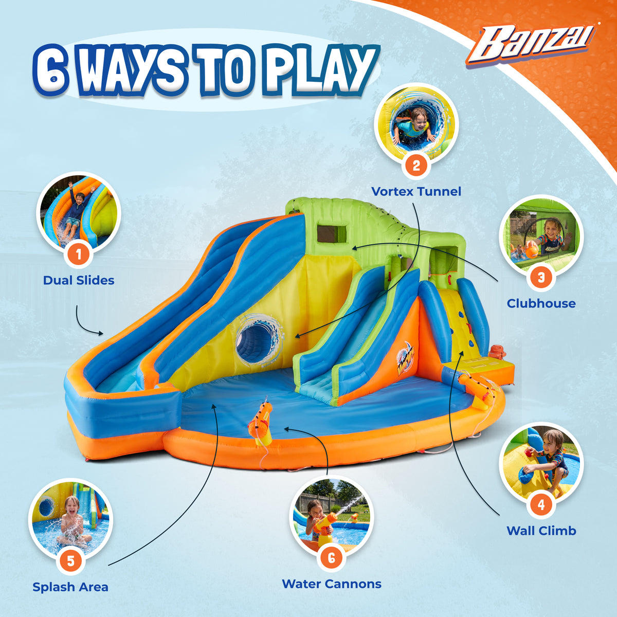 Banzai Pipeline Twist Inflatable Water Park Pool Slides & Cannons (For Parts)