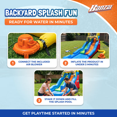 Banzai Double Drop Raceway 2 Lane Inflatable Kids Bounce Water Slide (For Parts)