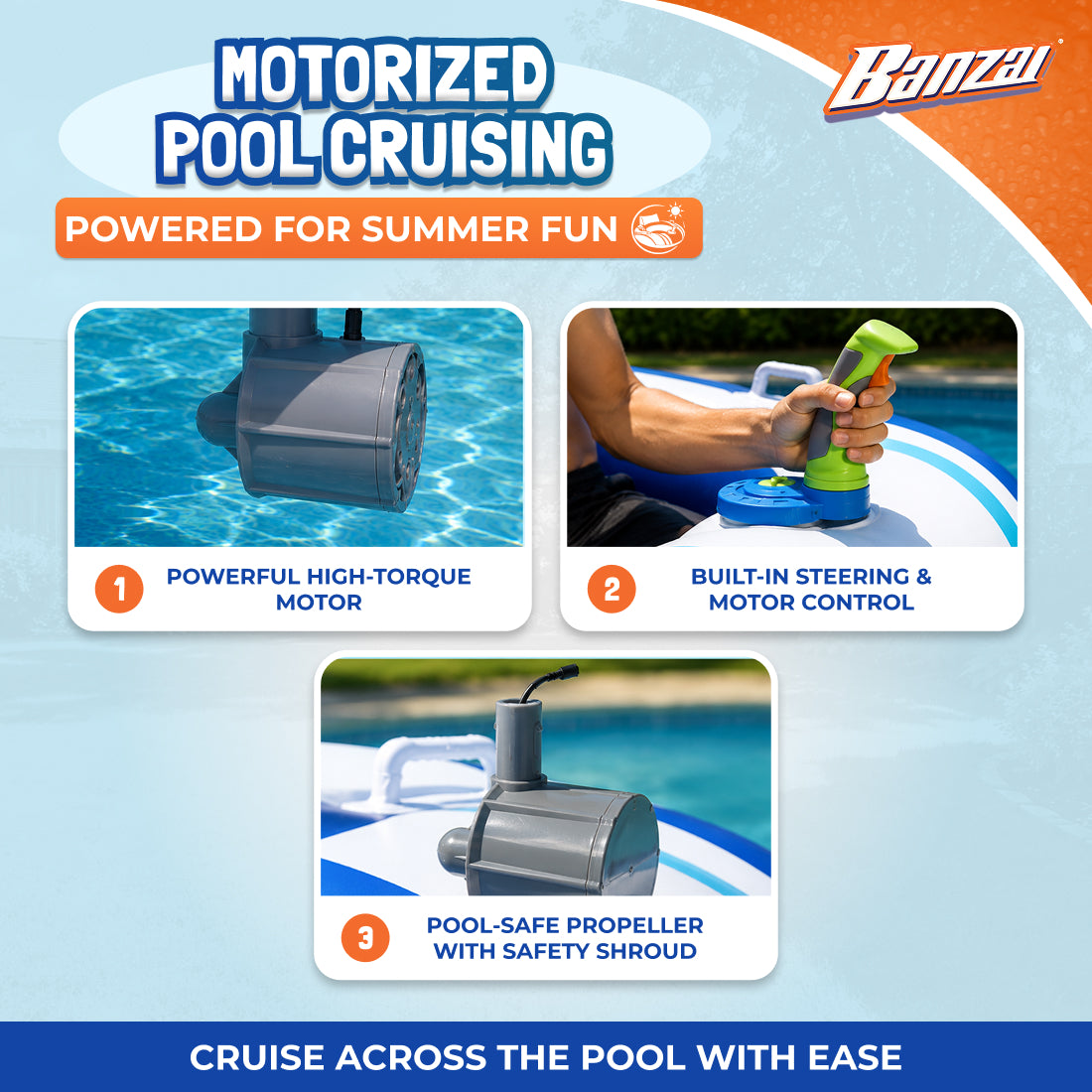Banzai Motorized Battery Powered Inflatable Pool Cruiser Float for Teens/Adults