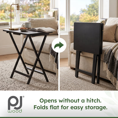 PJ Wood Folding TV Tray, Collapsible Portable Snack Tables, Black, 2PC(Open Box) - VMInnovations