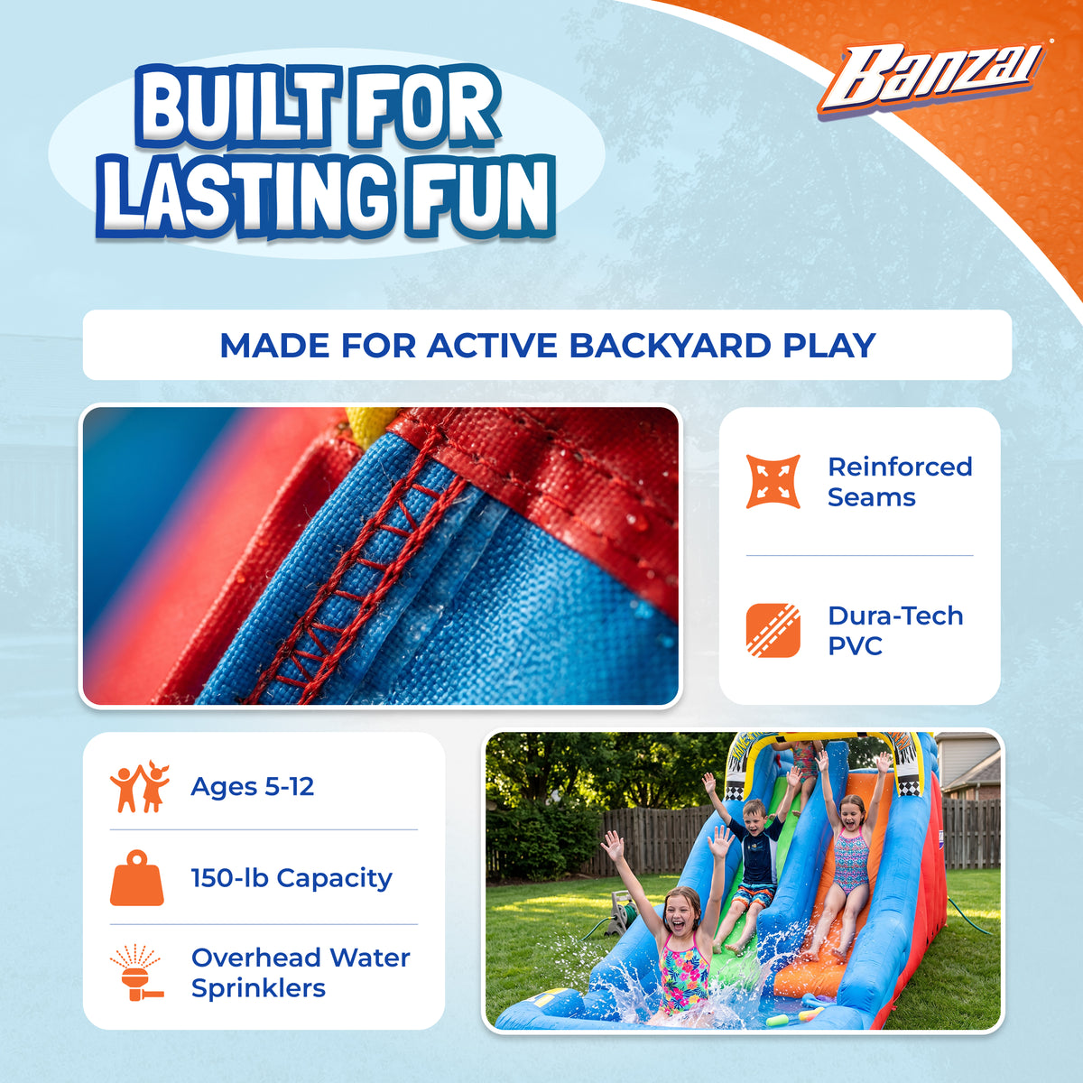 Banzai Double Drop Raceway 2 Lane Inflatable Kids Bounce Water Slide (Used)