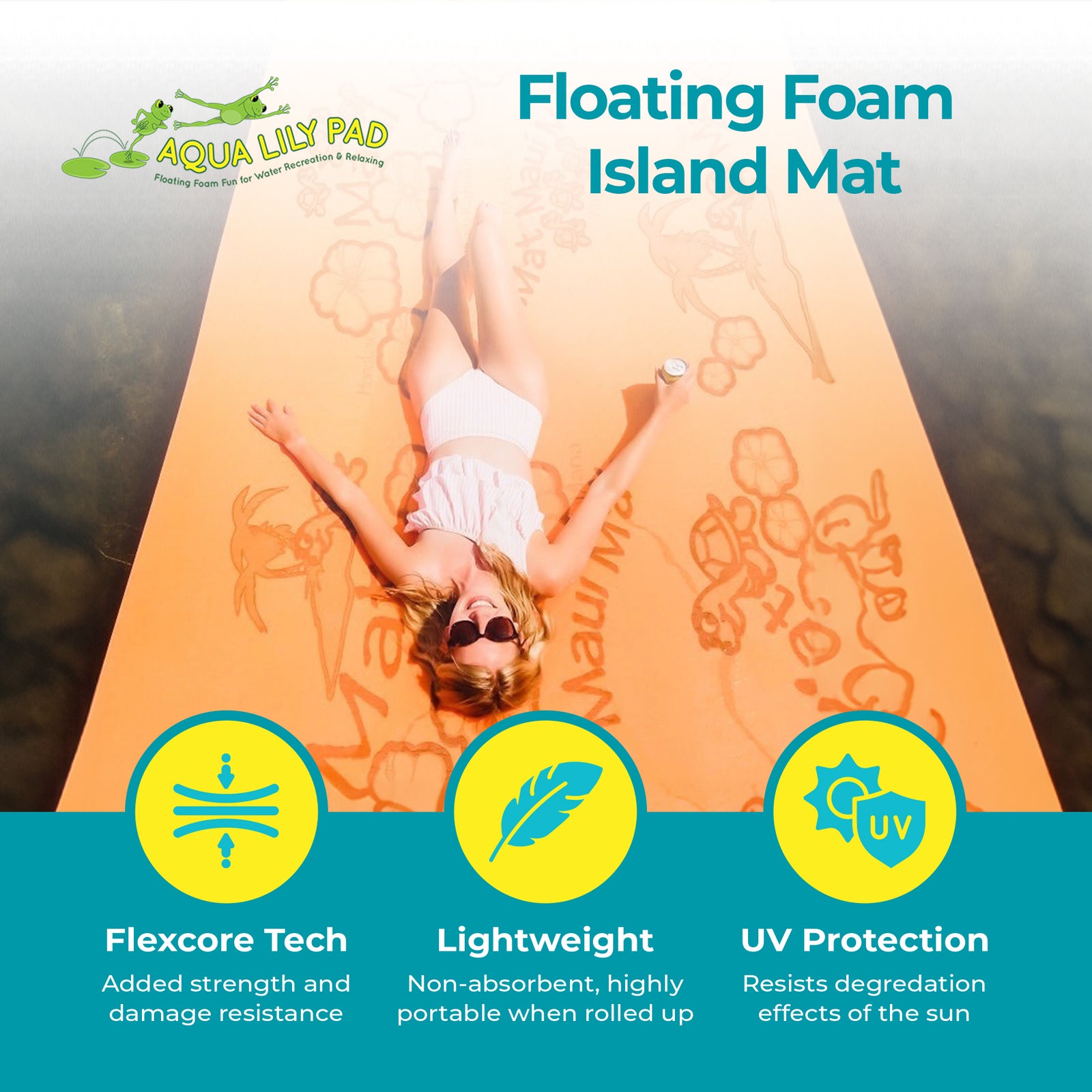 Aqua Lily Pad 20 Ft Maui Water Playground Floating Foam Island Mat & Storage Bag - VMInnovations