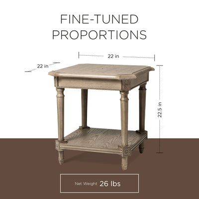 Maven Lane Traditional Square Wooden Side Table in Antiqued Grey Finish (Used) - VMInnovations