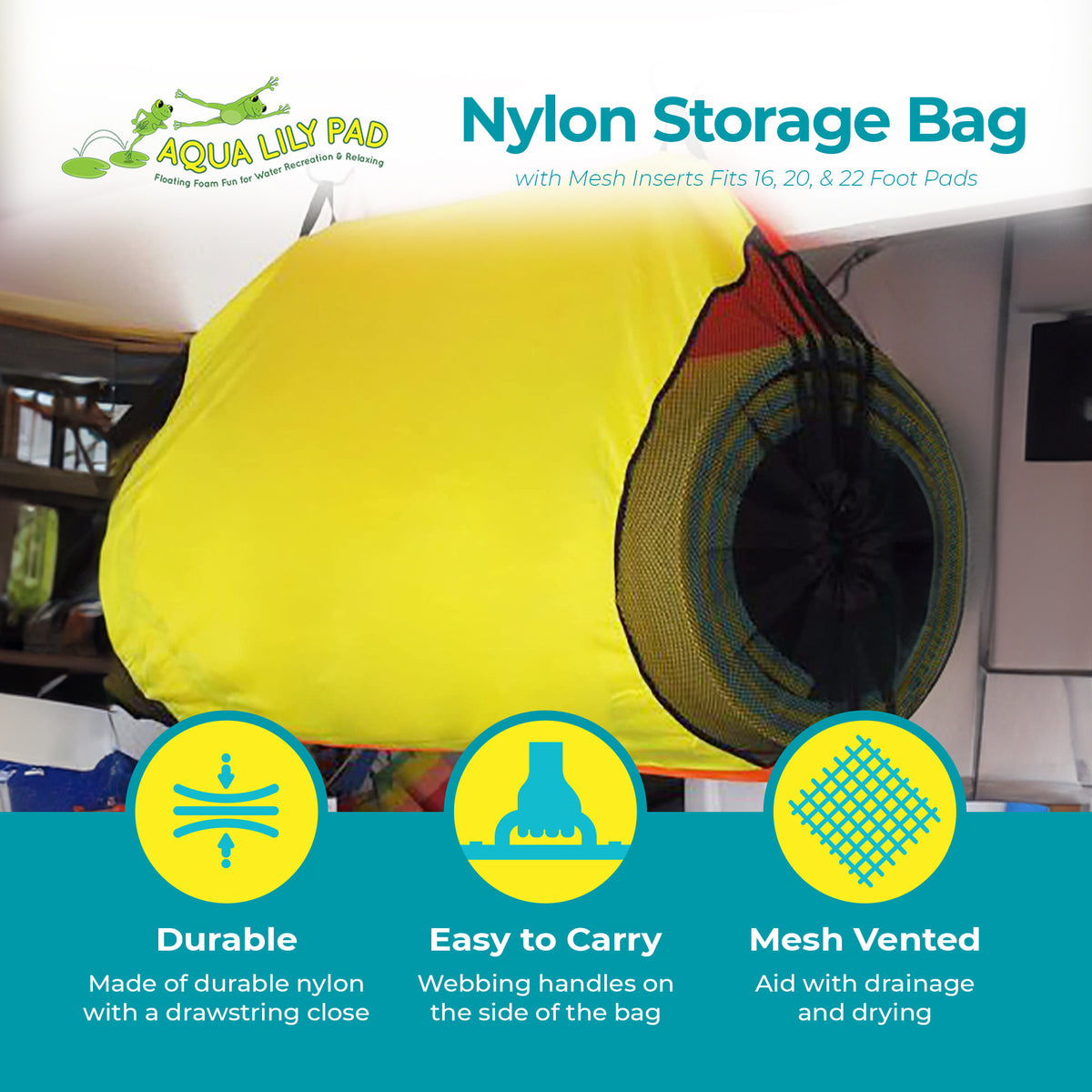 Aqua Lily Pad Storage Bag w/ Mesh Inserts Fits 16, 20, & 22 Foot Pads (Used)