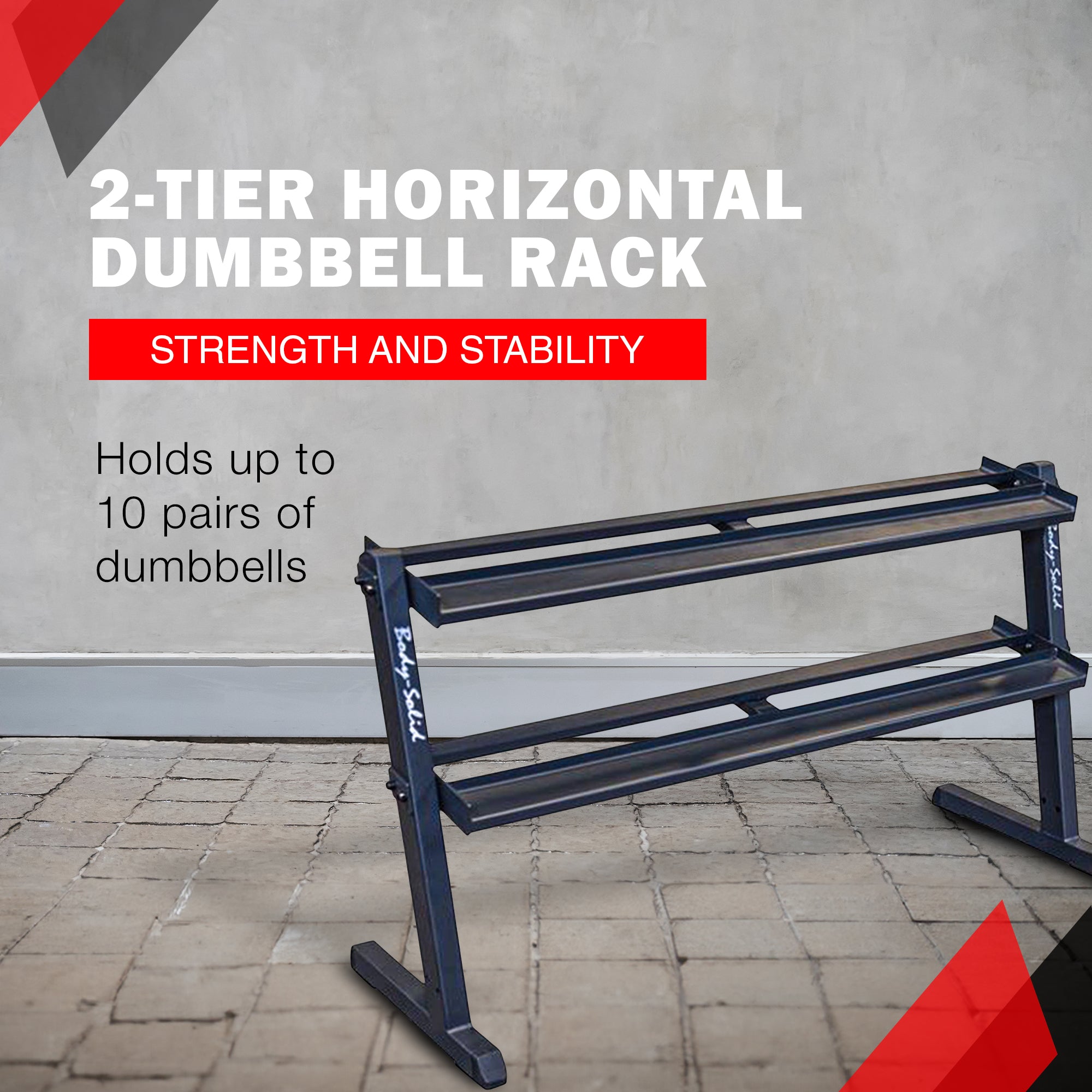 Body Solid 2 Tier Horizontal Dumbbell Rack with Heavy Gauge Steel Construction - VMInnovations