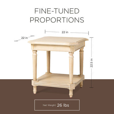 Pullman Traditional Square Wooden Side Table in Antiqued White Finish (Open Box) - VMInnovations
