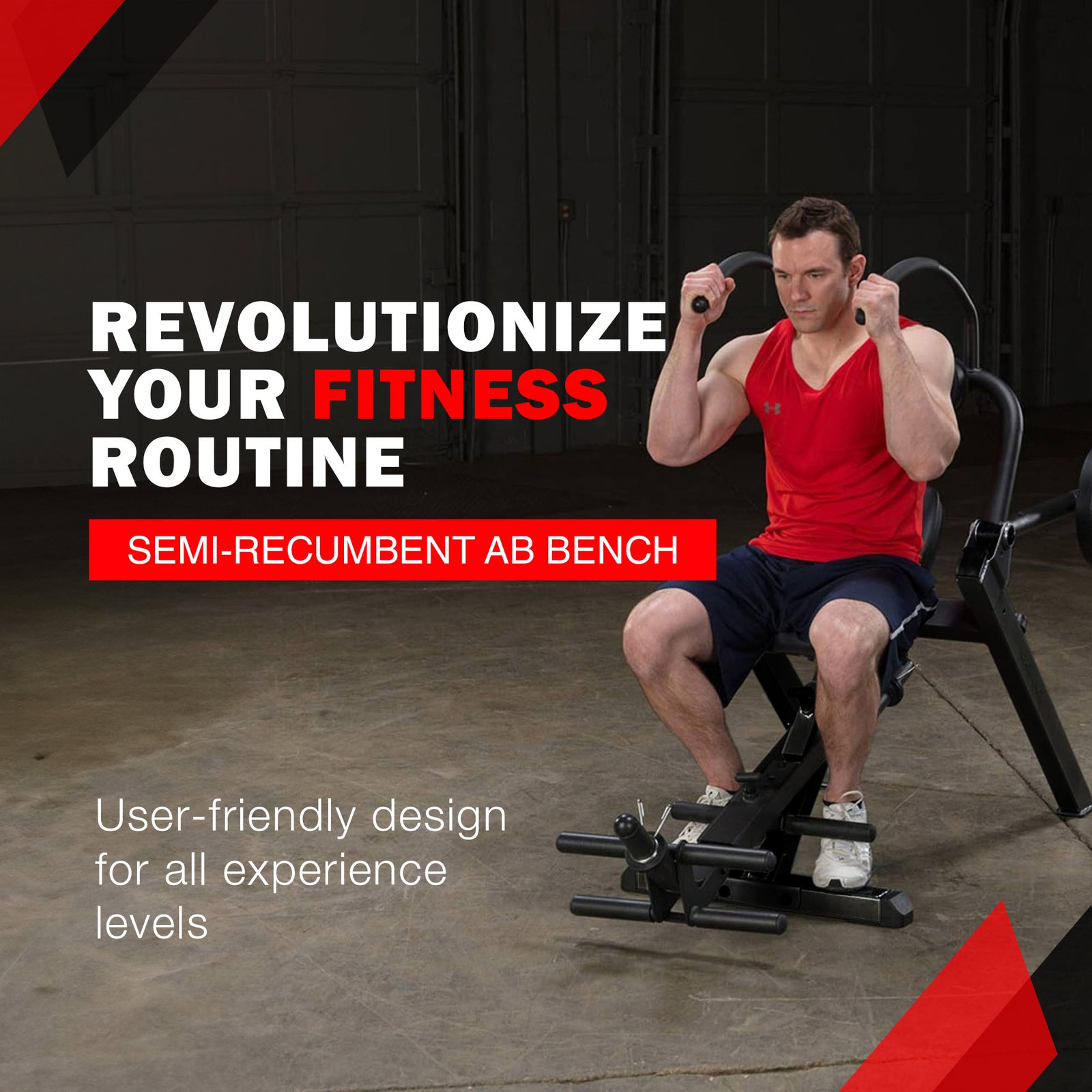 Body Solid Semi Recumbent Ab Bench with Steel Frame for Abs and Obliques, Black - VMInnovations