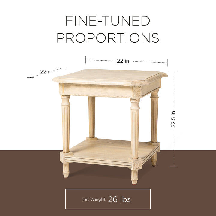 Maven Lane Pullman Traditional Square Wooden Side Table in Antiqued White Finish