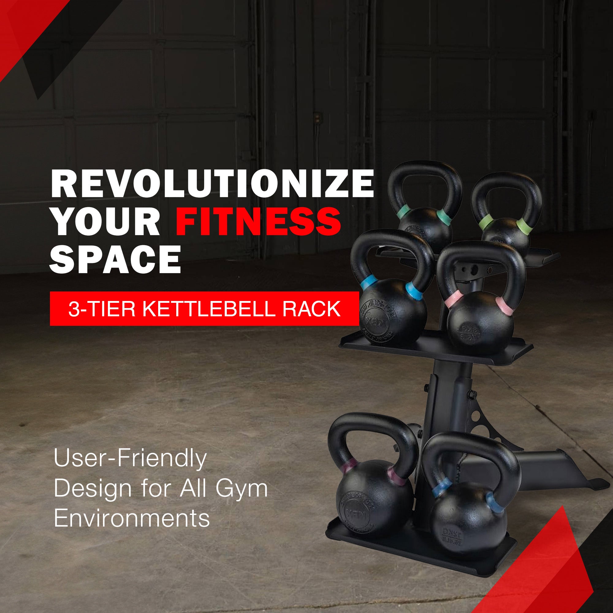 Body Solid Modern Compact 3 Tier Kettlebell Rack with Alloy Steel Frame, Black - VMInnovations