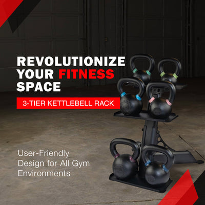 Body Solid Modern Compact 3 Tier Kettlebell Rack with Alloy Steel Frame, Black - VMInnovations