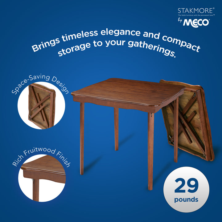 MECO Stakmore Scalloped Edge Compact Traditional Folding Card Table, Fruitwood