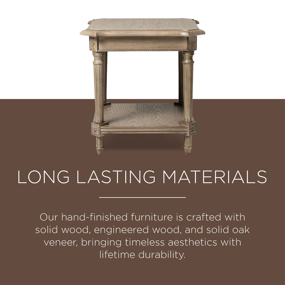 Maven Lane Traditional Square Wooden Side Table in Antiqued Grey Finish (Used) - VMInnovations