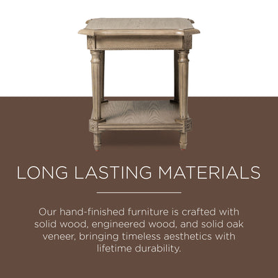 Maven Lane Traditional Square Wooden Side Table in Antiqued Grey Finish (Used) - VMInnovations