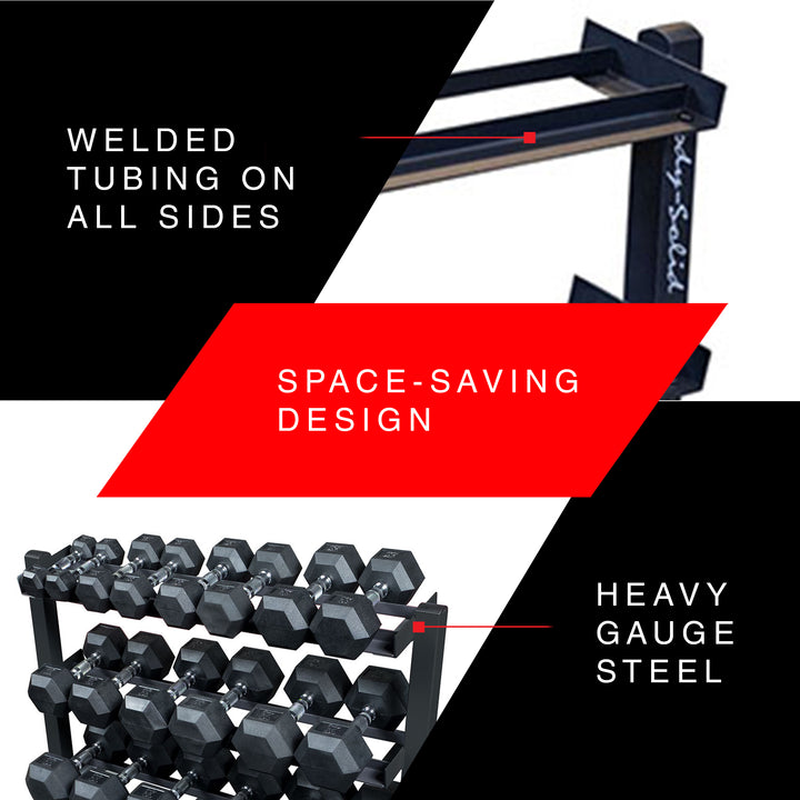 Body 3 Tier Horizontal Dumbbell Rack w/Heavy Gauge Steel Construction (Open Box)