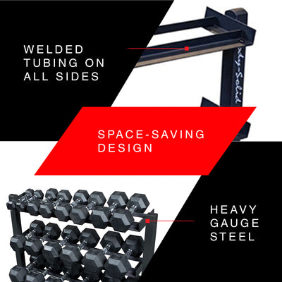 Body Solid 3 Tier Horizontal Dumbbell Rack with Heavy Gauge Steel Construction - VMInnovations
