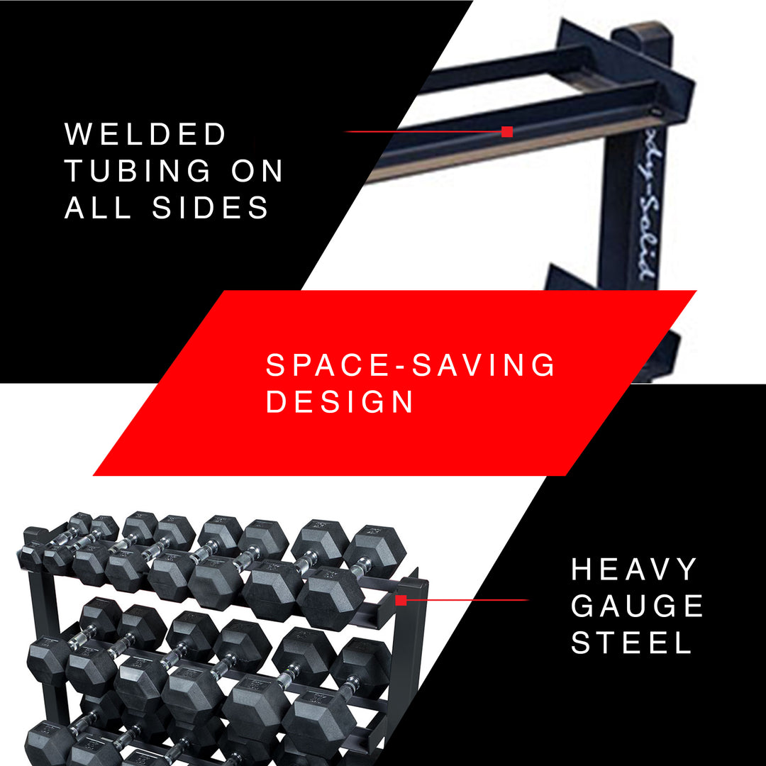 Body Solid 3 Tier Horizontal Dumbbell Rack with Heavy Gauge Steel Construction - VMInnovations