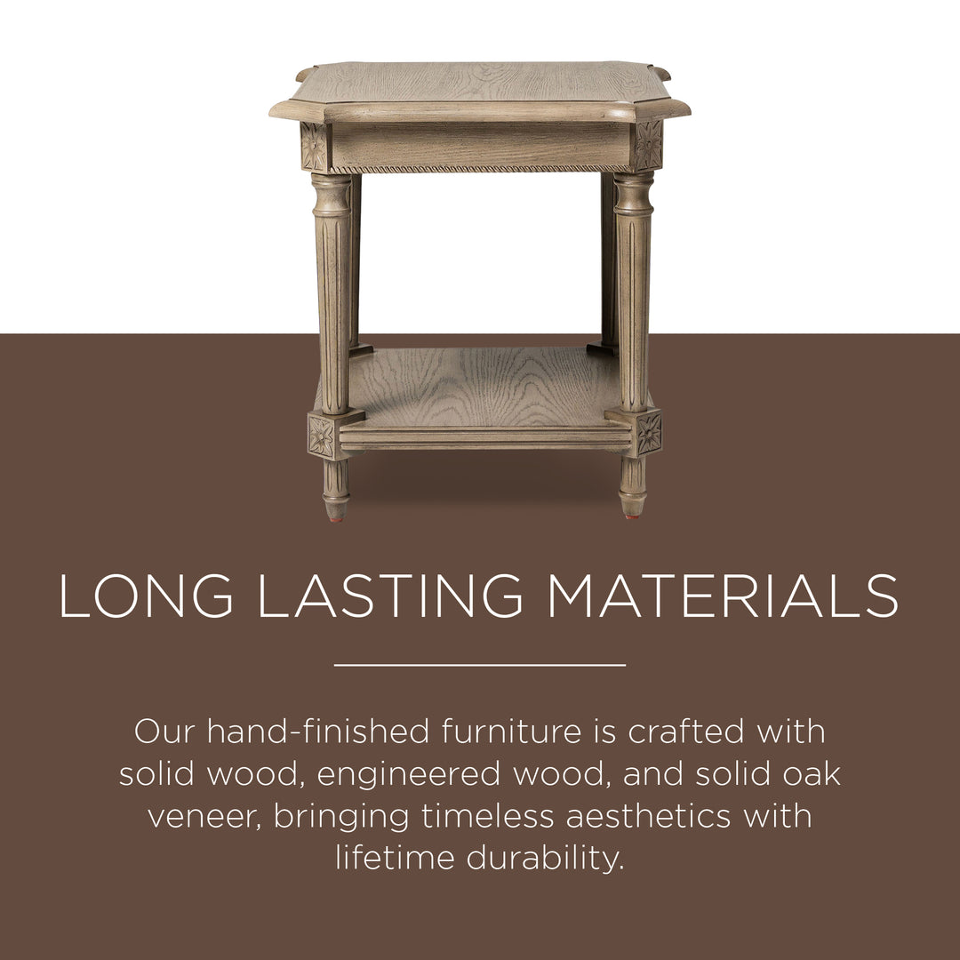 Maven Lane Pullman Traditional Square Wooden Side Table in Antiqued Grey Finish