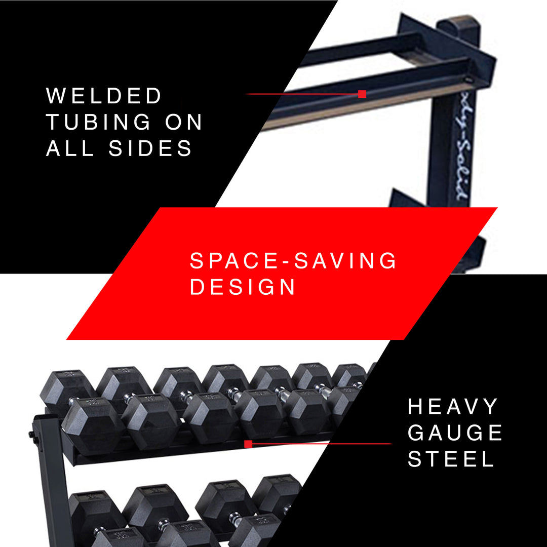 Body Solid 2 Tier Horizontal Dumbbell Rack with Heavy Gauge Steel Construction - VMInnovations
