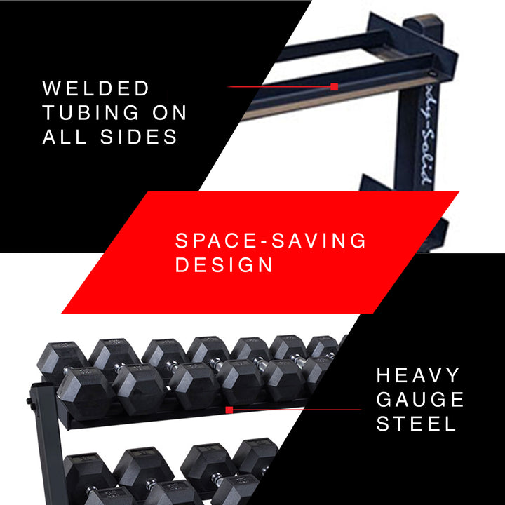 Body Solid 2 Tier Horizontal Dumbbell Rack with Heavy Gauge Steel Construction - VMInnovations