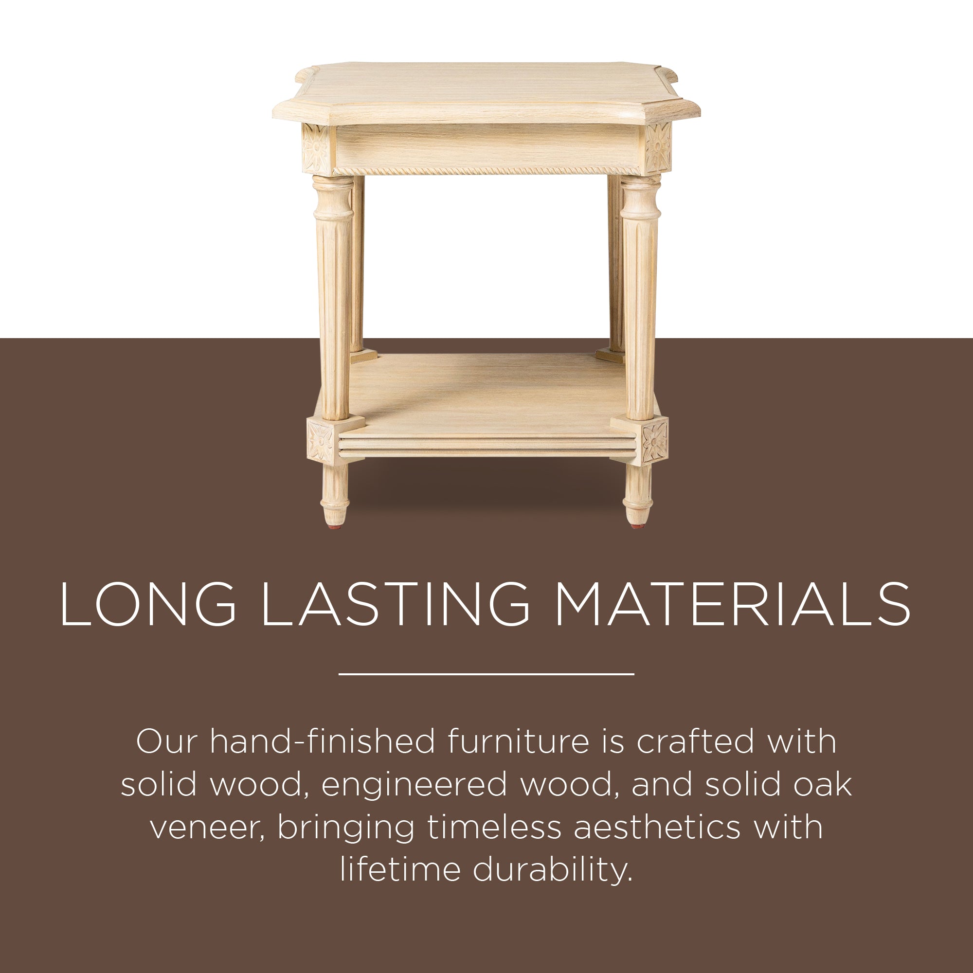 Maven Lane Pullman Traditional Square Wooden Side Table in Antiqued White Finish (For Parts) - VMInnovations