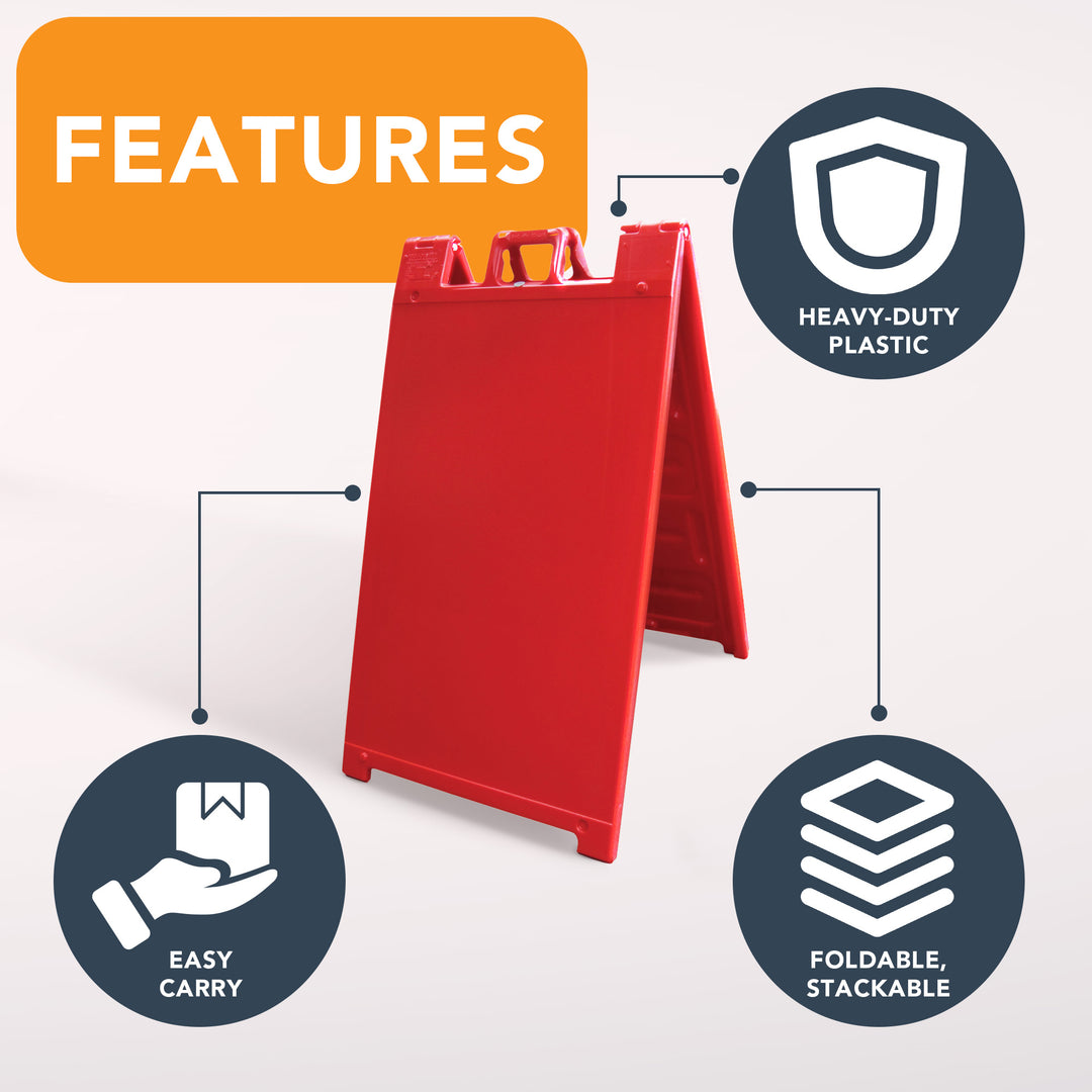 Plasticade 130-R Signicade A Frame Plain Portable Folding Sidewalk Sign, Red - VMInnovations