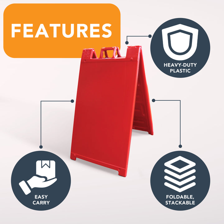 Plasticade 130-R Signicade A Frame Plain Portable Folding Sidewalk Sign, Red - VMInnovations