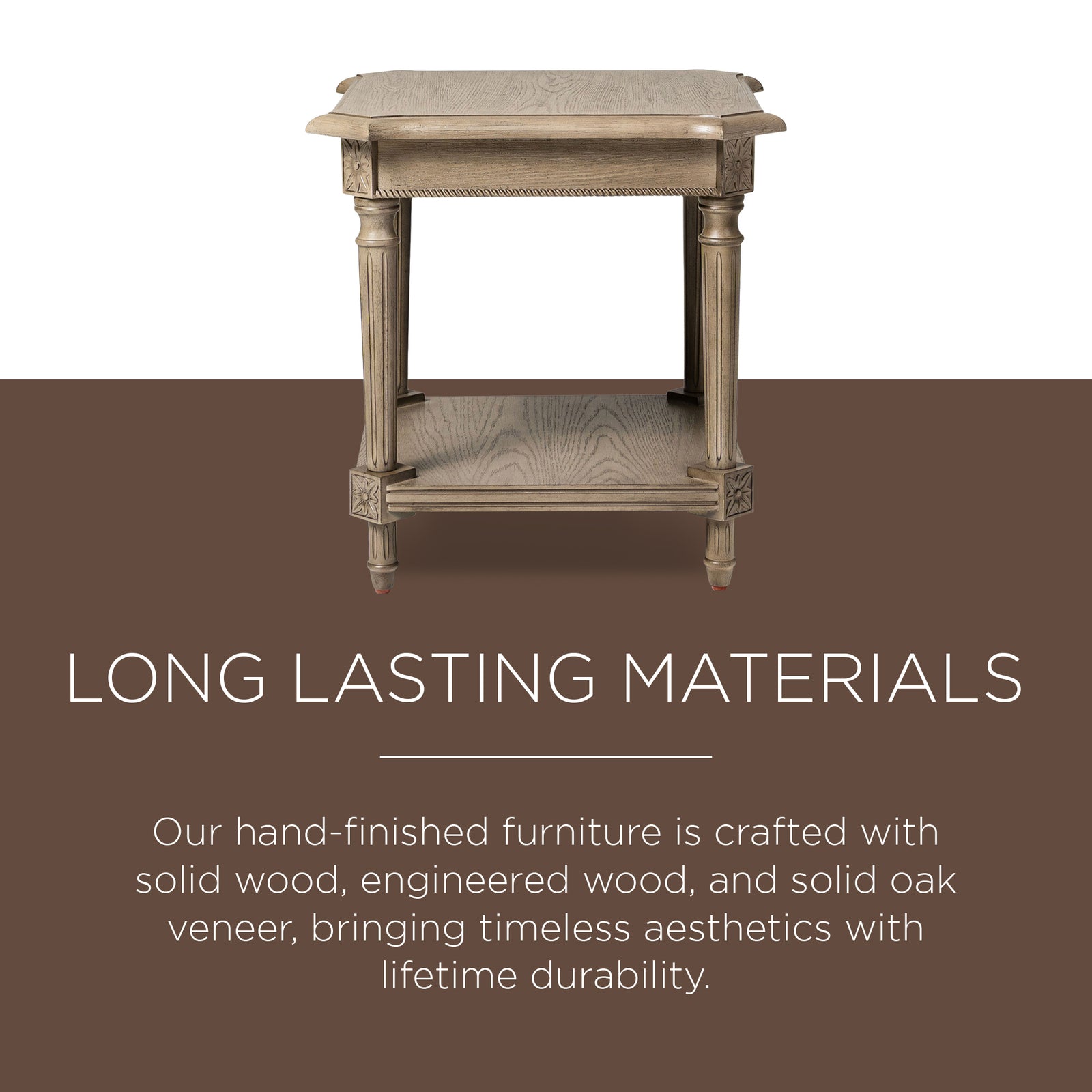 Maven Lane Pullman Traditional Square Wooden Side Table in Antiqued Grey Finish - VMInnovations