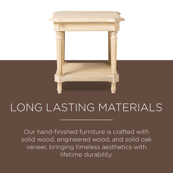 Maven Lane Pullman Traditional Square Wooden Side Table in Antiqued White Finish