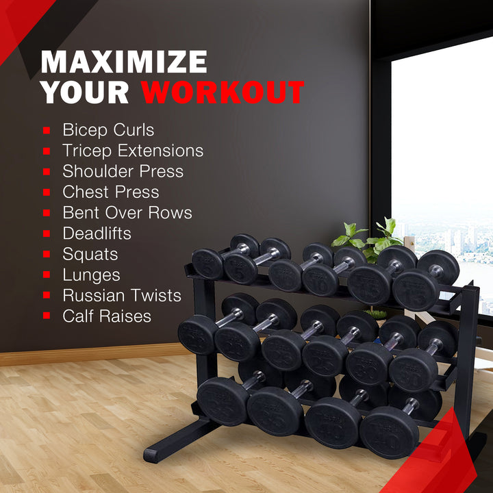 Body Solid 3 Tier Horizontal Dumbbell Rack with Heavy Gauge Steel Construction - VMInnovations